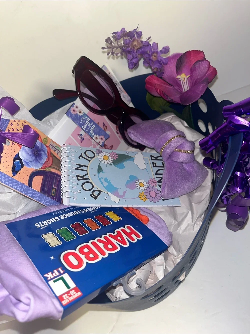 Nwt Purple Gift Basket w/loungewear Sunglasses & Accessories - Home Decor Gifts